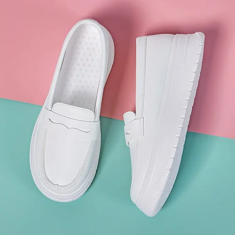 All White Medical Nurses Shoes Women's Soft-soled Breathable Thick-soled Non-slip Long-standing Non-tiring Leather White Shoes for Work — feature 2