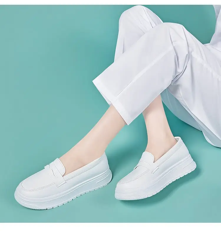 All White Medical Nurses Shoes Women's Soft-soled Breathable Thick-soled Non-slip Long-standing Non-tiring Leather White Shoes for Work — feature 7