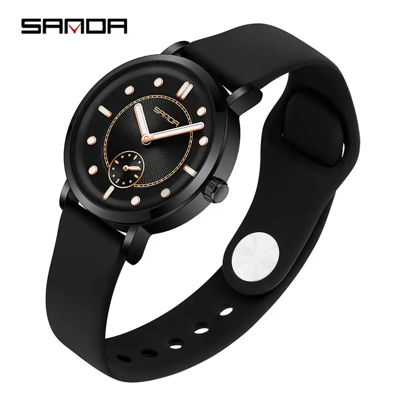 Sanda Black Silicone Strap Quartz Watch for Teenagers - Image 6