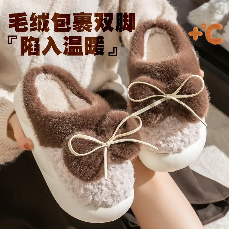 Mao Mao slippers women's outdoor 2024 spring and autumn new cute bow home indoor thick-soled cotton slippers - Image 6