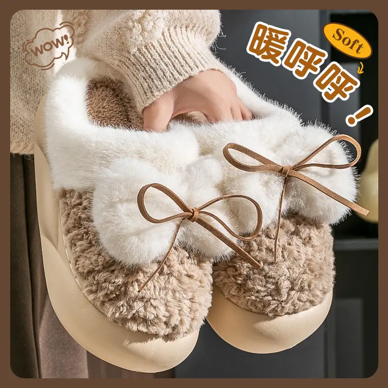 Mao Mao slippers women's outdoor 2024 spring and autumn new cute bow home indoor thick-soled cotton slippers - Image 7