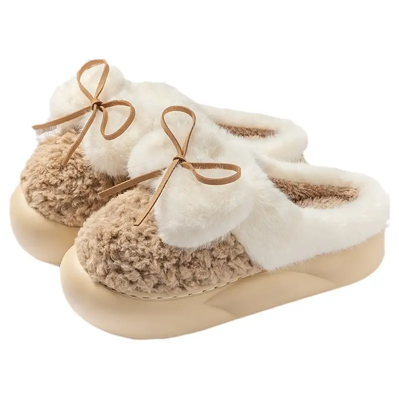 Mao Mao slippers women's outdoor 2024 spring and autumn new cute bow home indoor thick-soled cotton slippers - Image 9