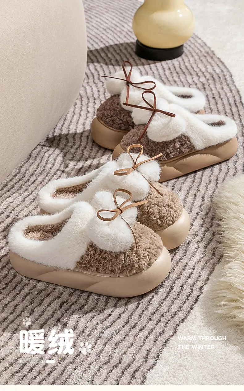 Mao Mao slippers women's outdoor 2024 spring and autumn new cute bow home indoor thick-soled cotton slippers — feature 11