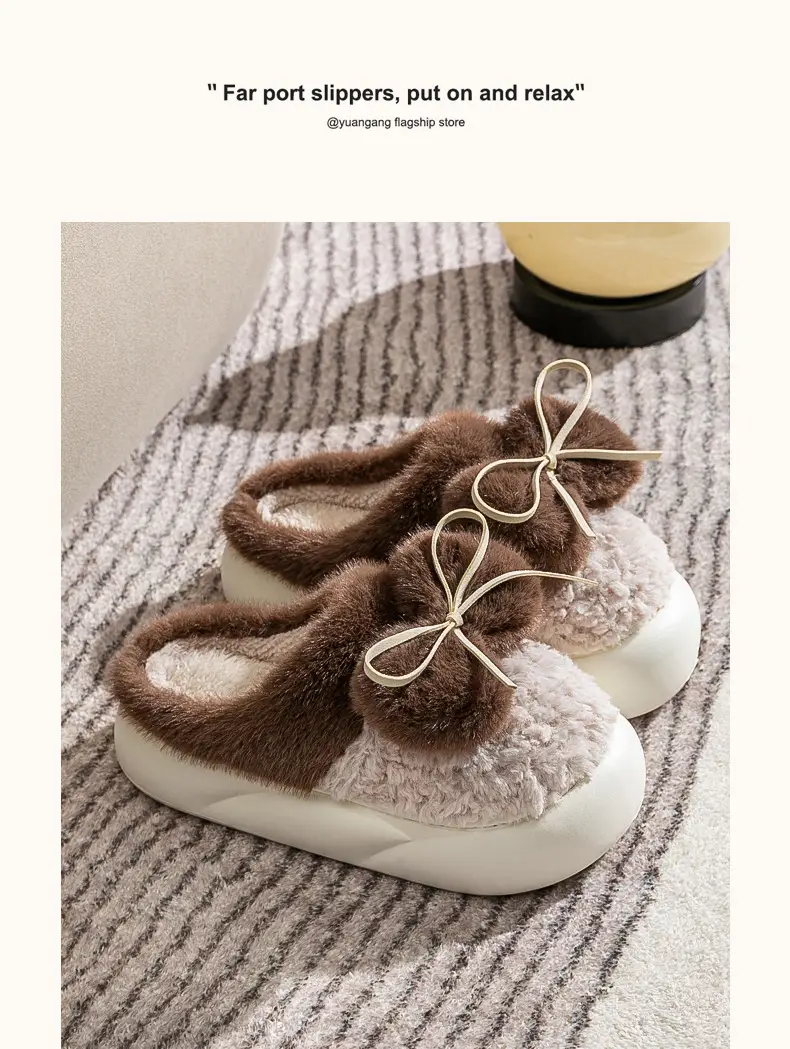Mao Mao slippers women's outdoor 2024 spring and autumn new cute bow home indoor thick-soled cotton slippers — feature 12