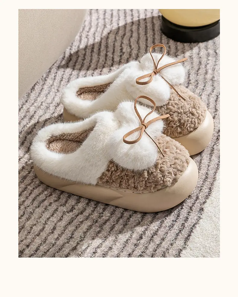 Mao Mao slippers women's outdoor 2024 spring and autumn new cute bow home indoor thick-soled cotton slippers — feature 13