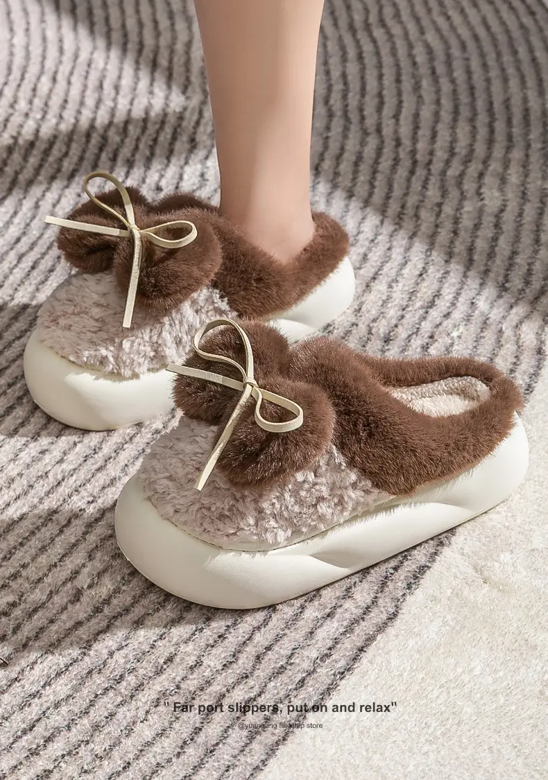 Mao Mao slippers women's outdoor 2024 spring and autumn new cute bow home indoor thick-soled cotton slippers — feature 14