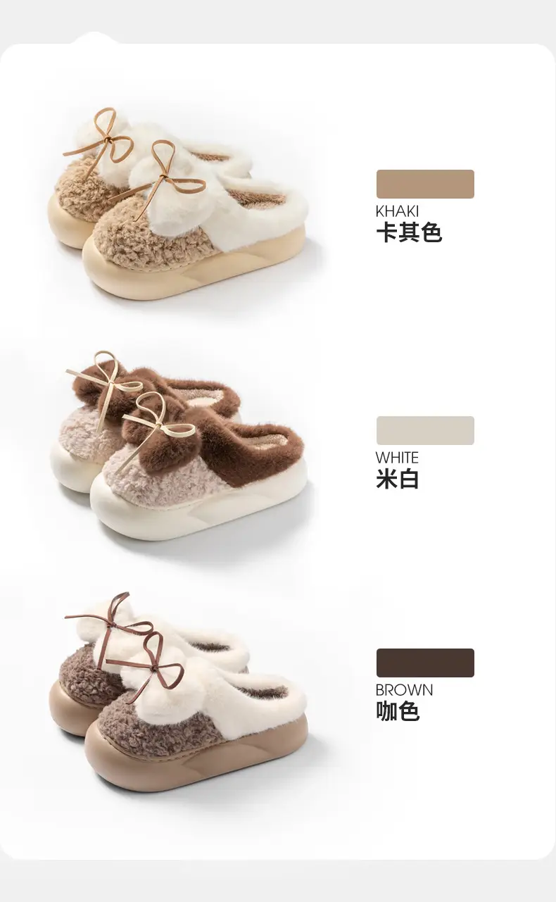 Mao Mao slippers women's outdoor 2024 spring and autumn new cute bow home indoor thick-soled cotton slippers — feature 5