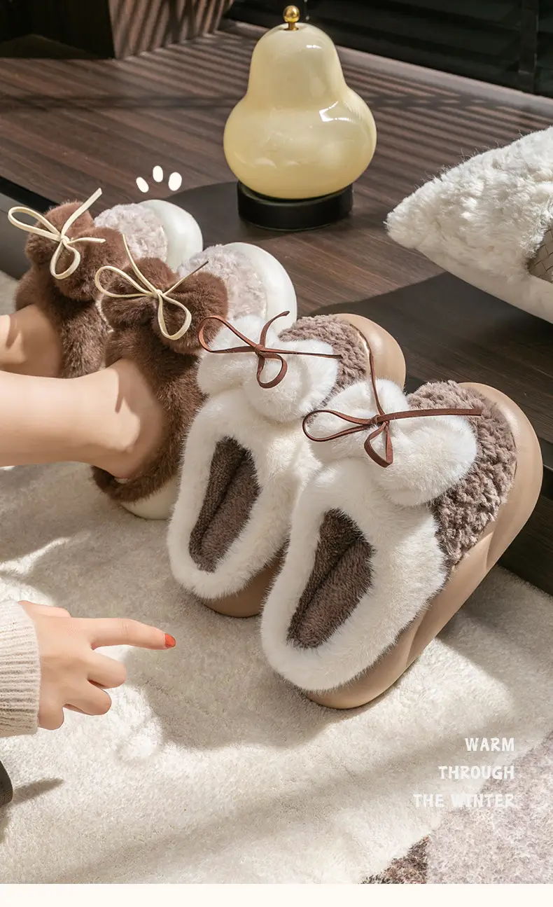 Mao Mao slippers women's outdoor 2024 spring and autumn new cute bow home indoor thick-soled cotton slippers — feature 9