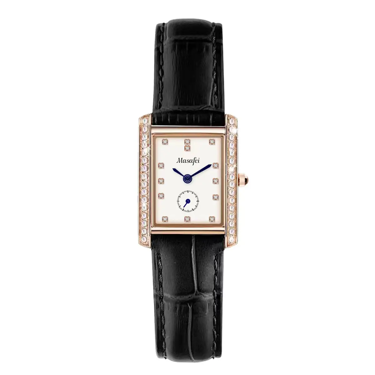 Women's Square Watch with Diamond Bezel & Quartz Movement - Image 9