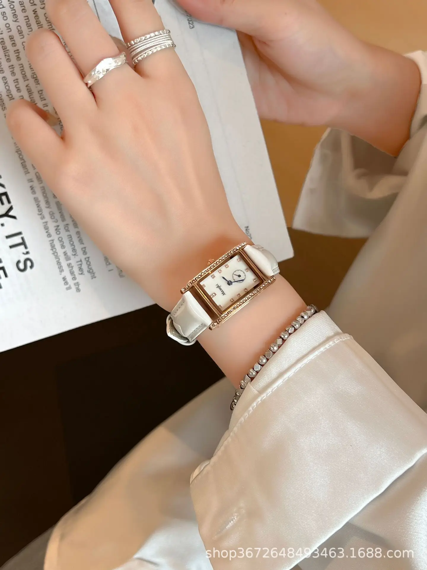 Women's Square Watch with Diamond Bezel & Quartz Movement — feature 5