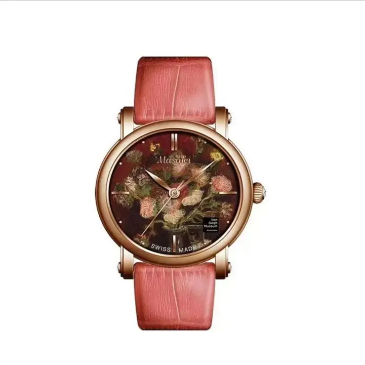 Women's Artistic Waterproof Quartz Watch with Peach Leather Strap - Image 5