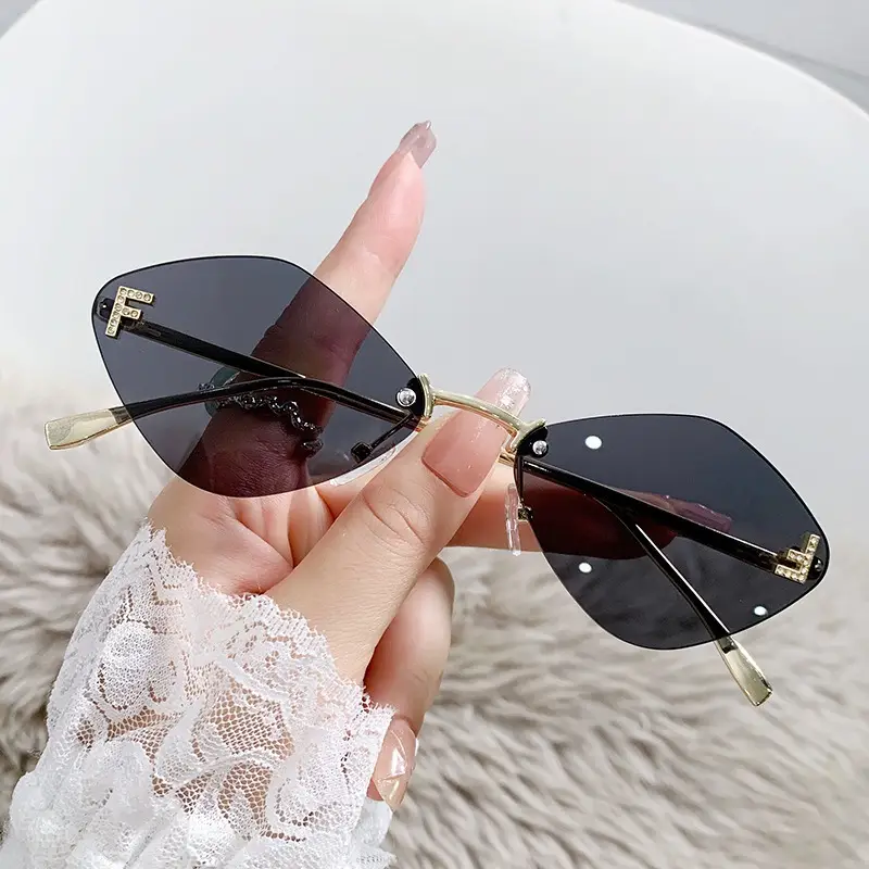 New Frameless Sunglasses Diamond Letter F High Fashion European Small Frame - Image 12