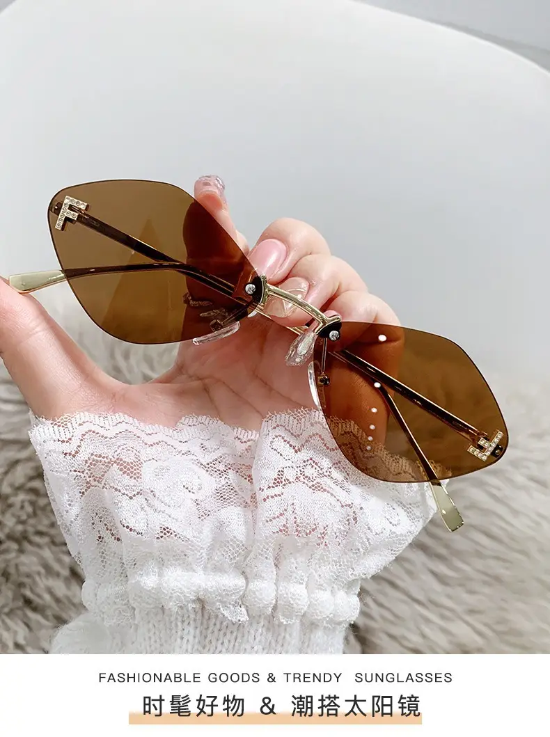 New Frameless Sunglasses Diamond Letter F High Fashion European Small Frame — feature 1