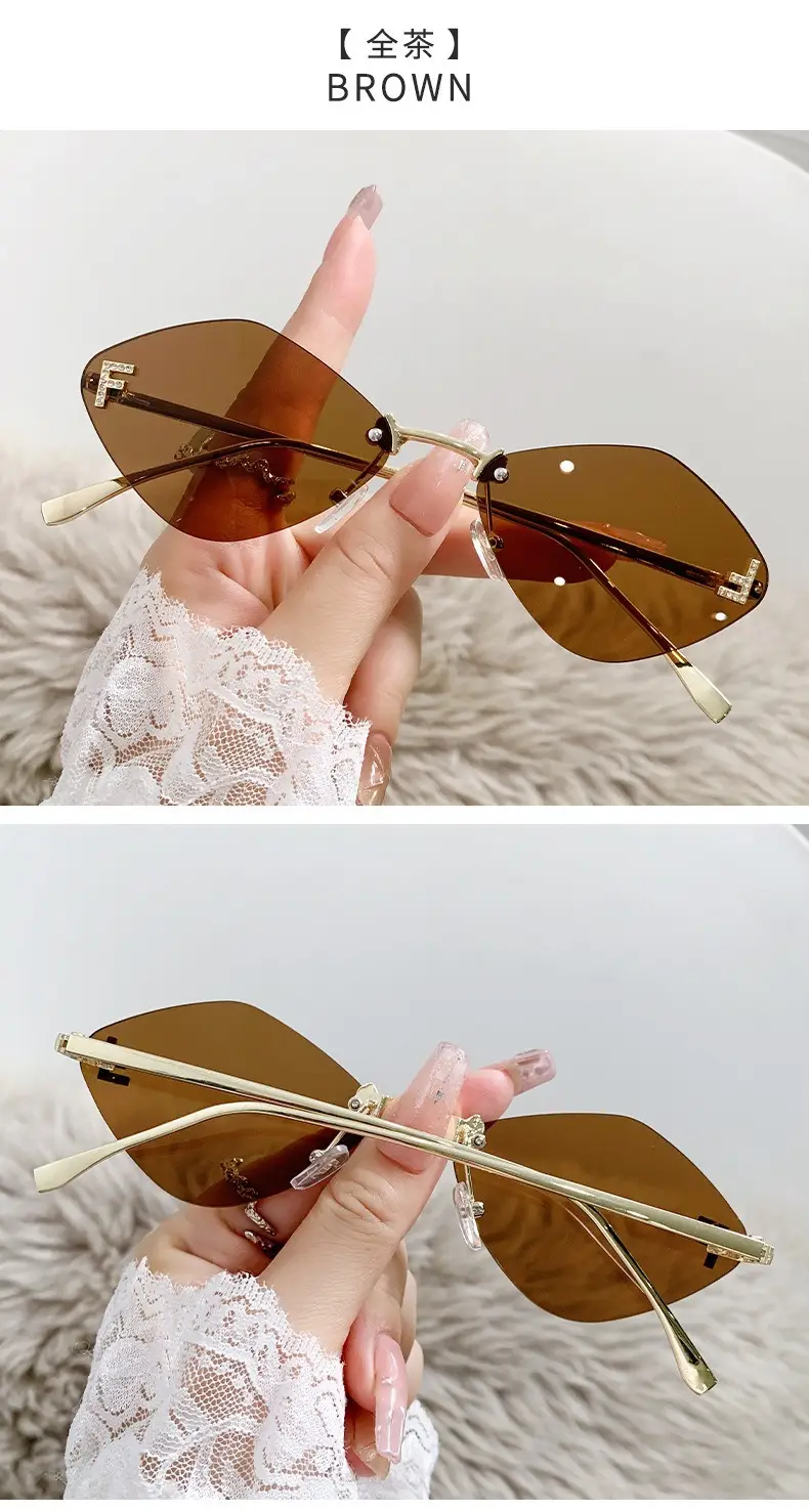 New Frameless Sunglasses Diamond Letter F High Fashion European Small Frame — feature 12