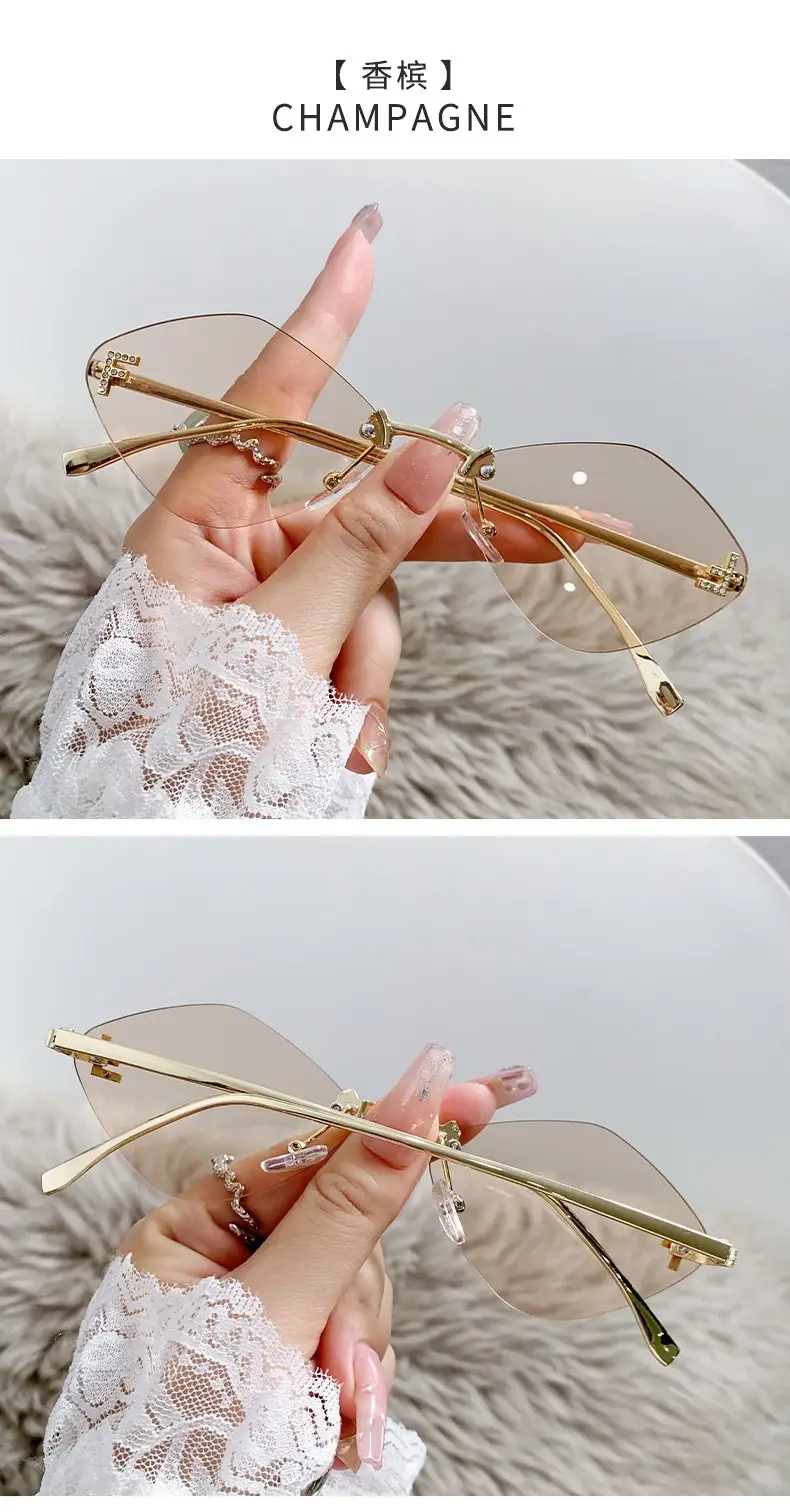 New Frameless Sunglasses Diamond Letter F High Fashion European Small Frame — feature 13