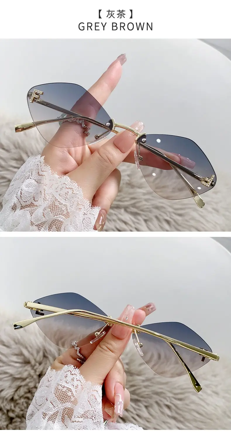 New Frameless Sunglasses Diamond Letter F High Fashion European Small Frame — feature 15