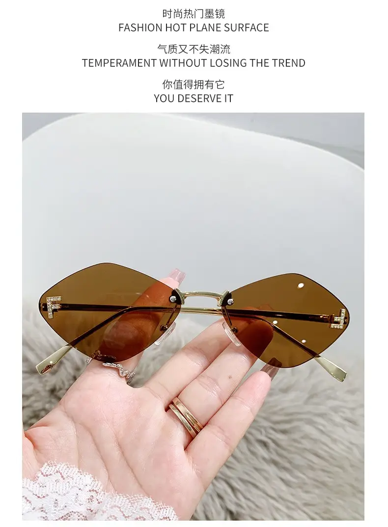 New Frameless Sunglasses Diamond Letter F High Fashion European Small Frame — feature 2