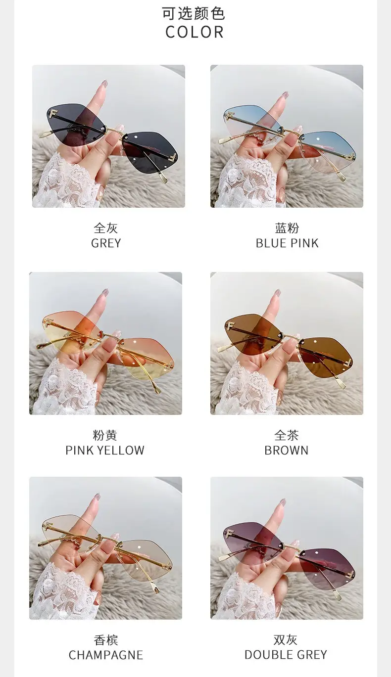 New Frameless Sunglasses Diamond Letter F High Fashion European Small Frame — feature 6