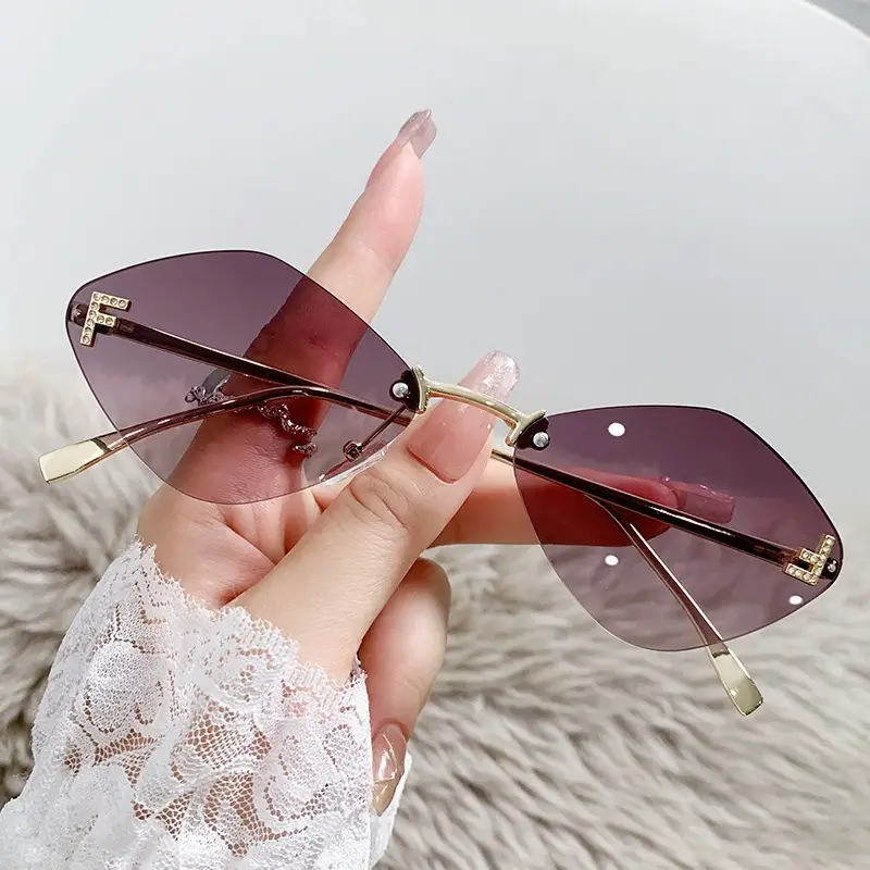 New Frameless Sunglasses Diamond Letter F High Fashion European Small Frame - Image 6