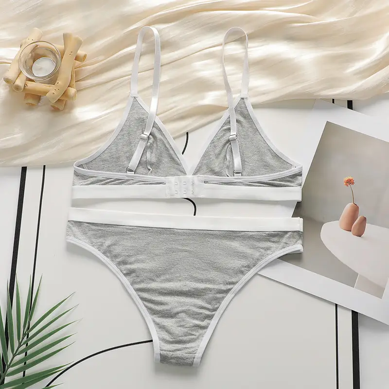 European and American Foreign Trade French Sexual Beautiful Back Bra suit No Steel Ring Sports Triangle Cup No Chest Pad Wrap Underwear for Women — feature 10