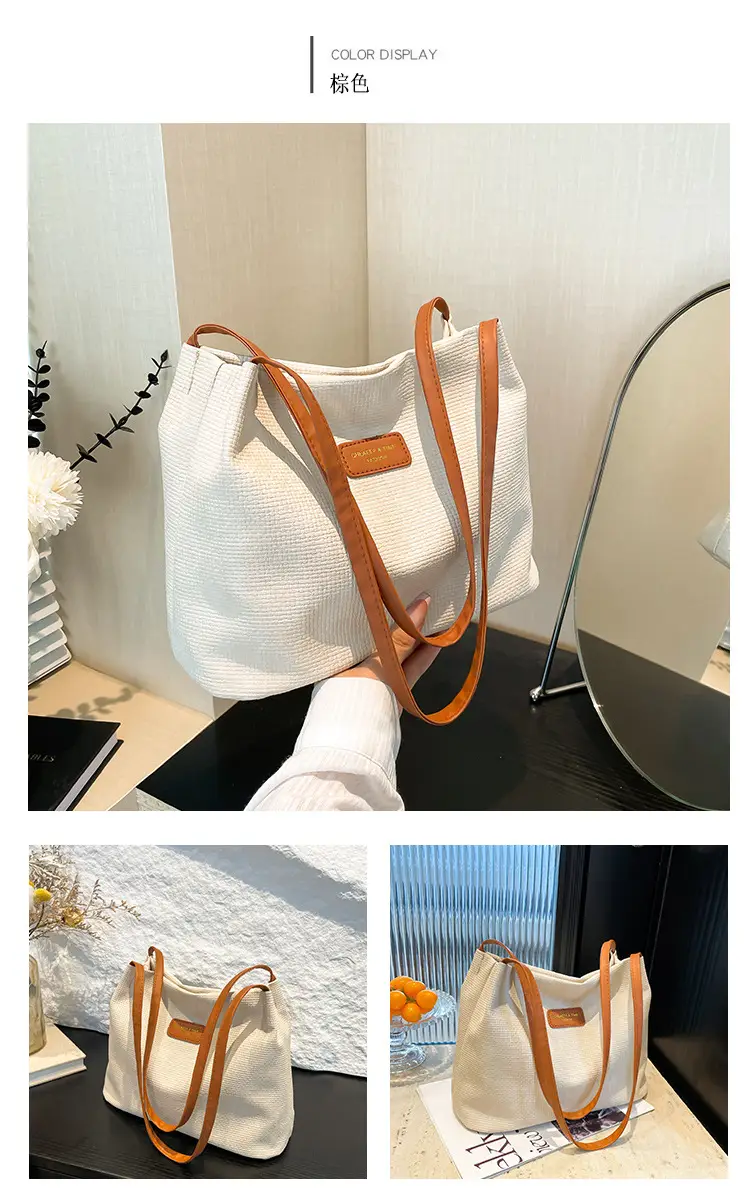 Women's Canvas Shoulder Bag 2024 New Solid Color — feature 23