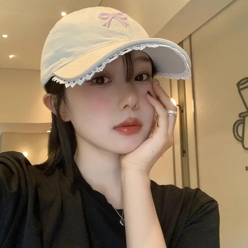 Black Bow Baseball Cap for Women with Wide Brim - Image 6