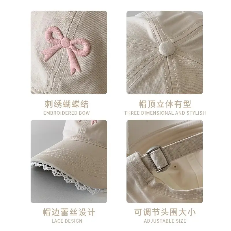 Black Bow Baseball Cap for Women with Wide Brim - Image 8
