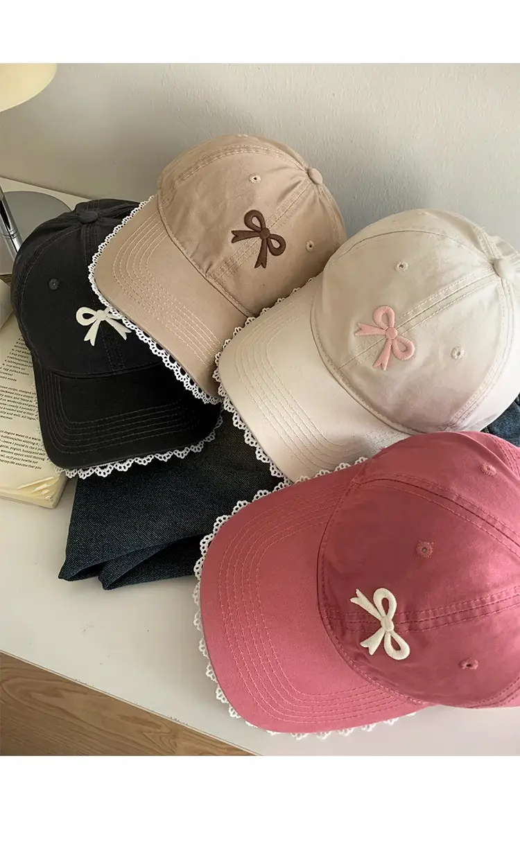 Black Bow Baseball Cap for Women with Wide Brim — feature 10