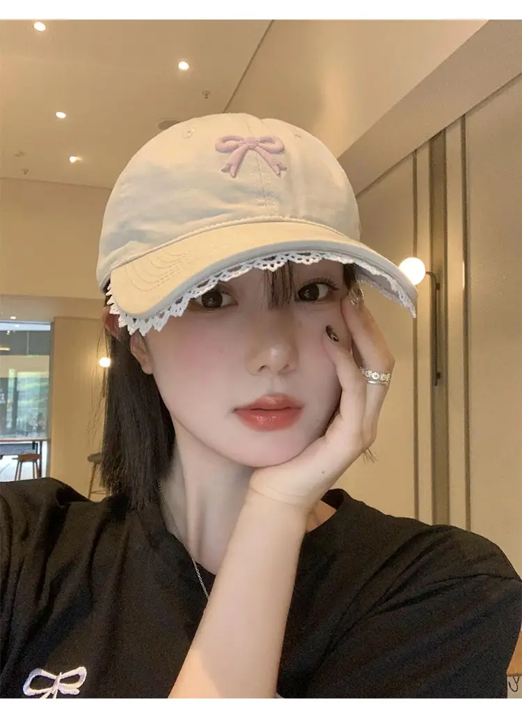 Black Bow Baseball Cap for Women with Wide Brim — feature 6