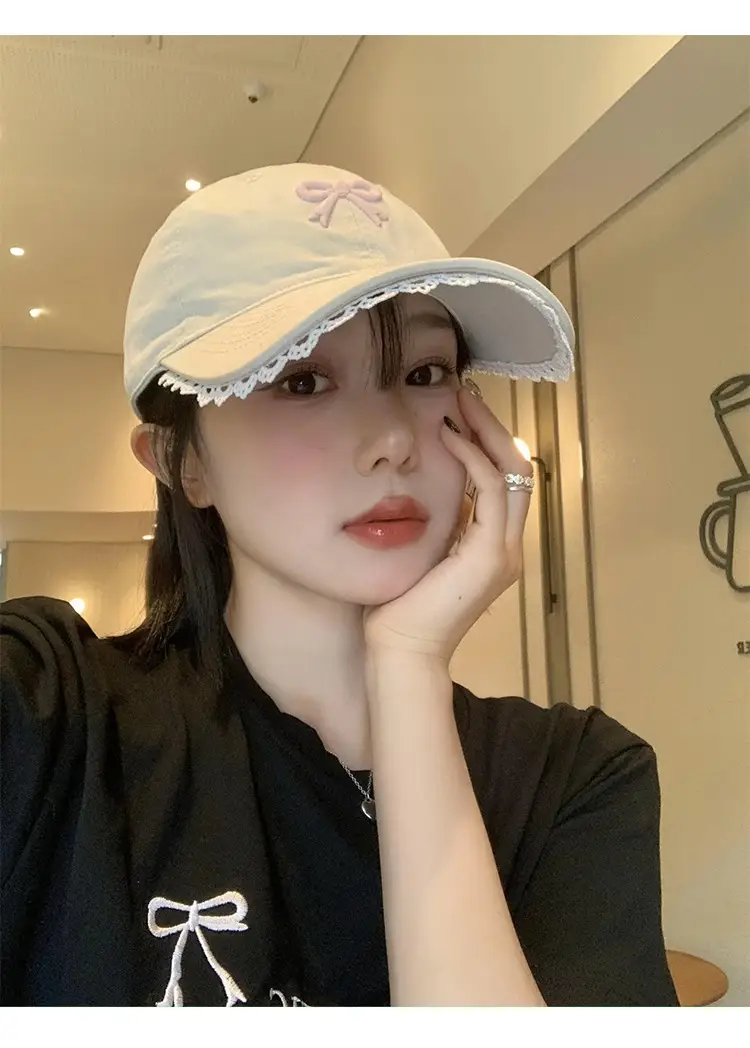 Black Bow Baseball Cap for Women with Wide Brim — feature 7
