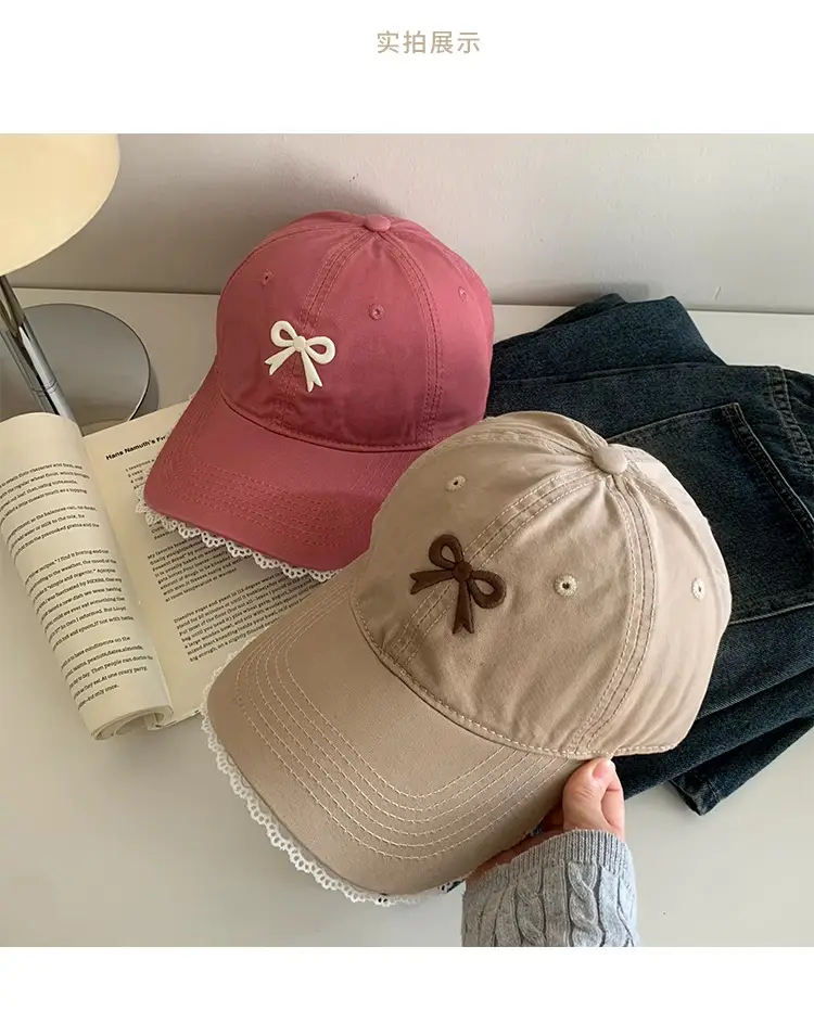 Black Bow Baseball Cap for Women with Wide Brim — feature 8