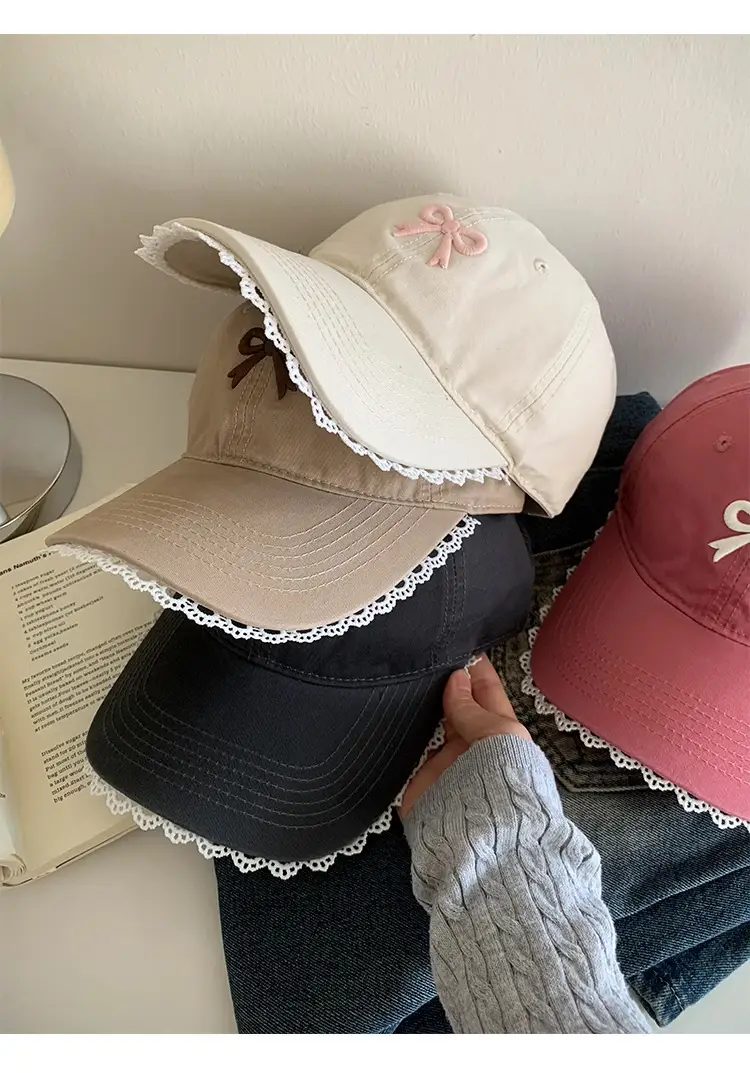 Black Bow Baseball Cap for Women with Wide Brim — feature 9