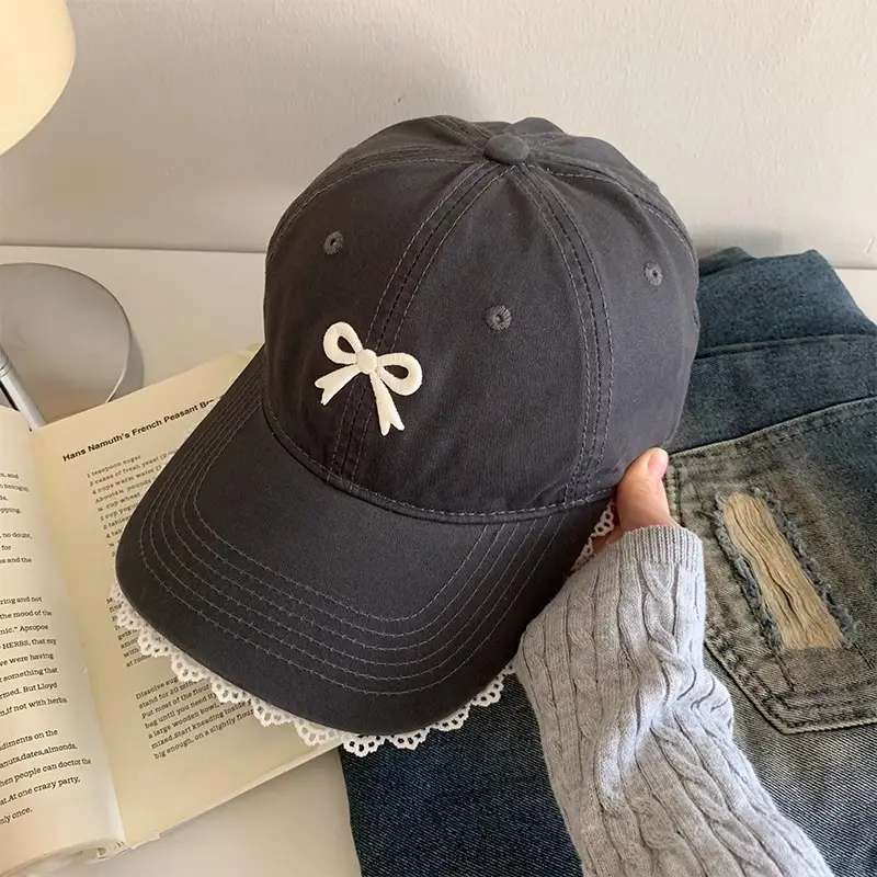 Black Bow Baseball Cap for Women with Wide Brim - Image 2