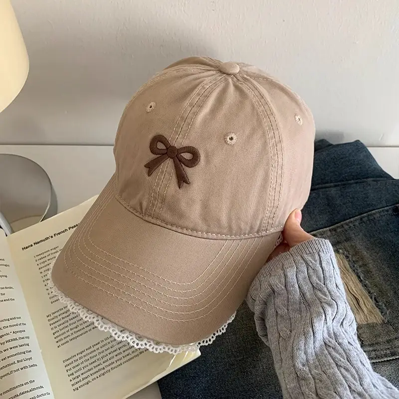 Black Bow Baseball Cap for Women with Wide Brim - Image 3