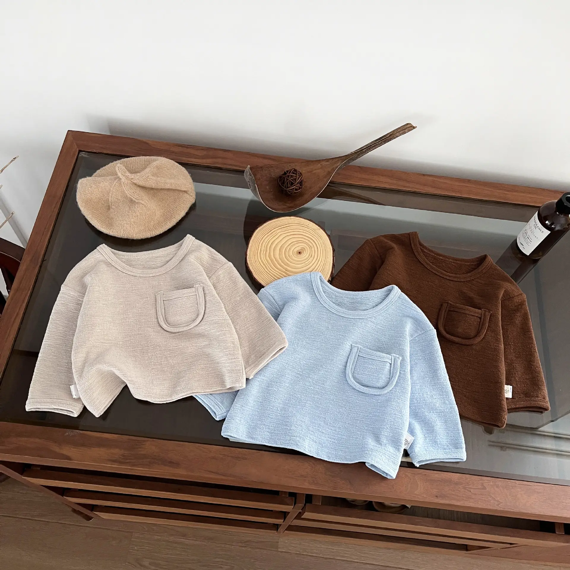 Brown Cotton Round Neck Baby T-shirt for Spring Autumn - Image 3