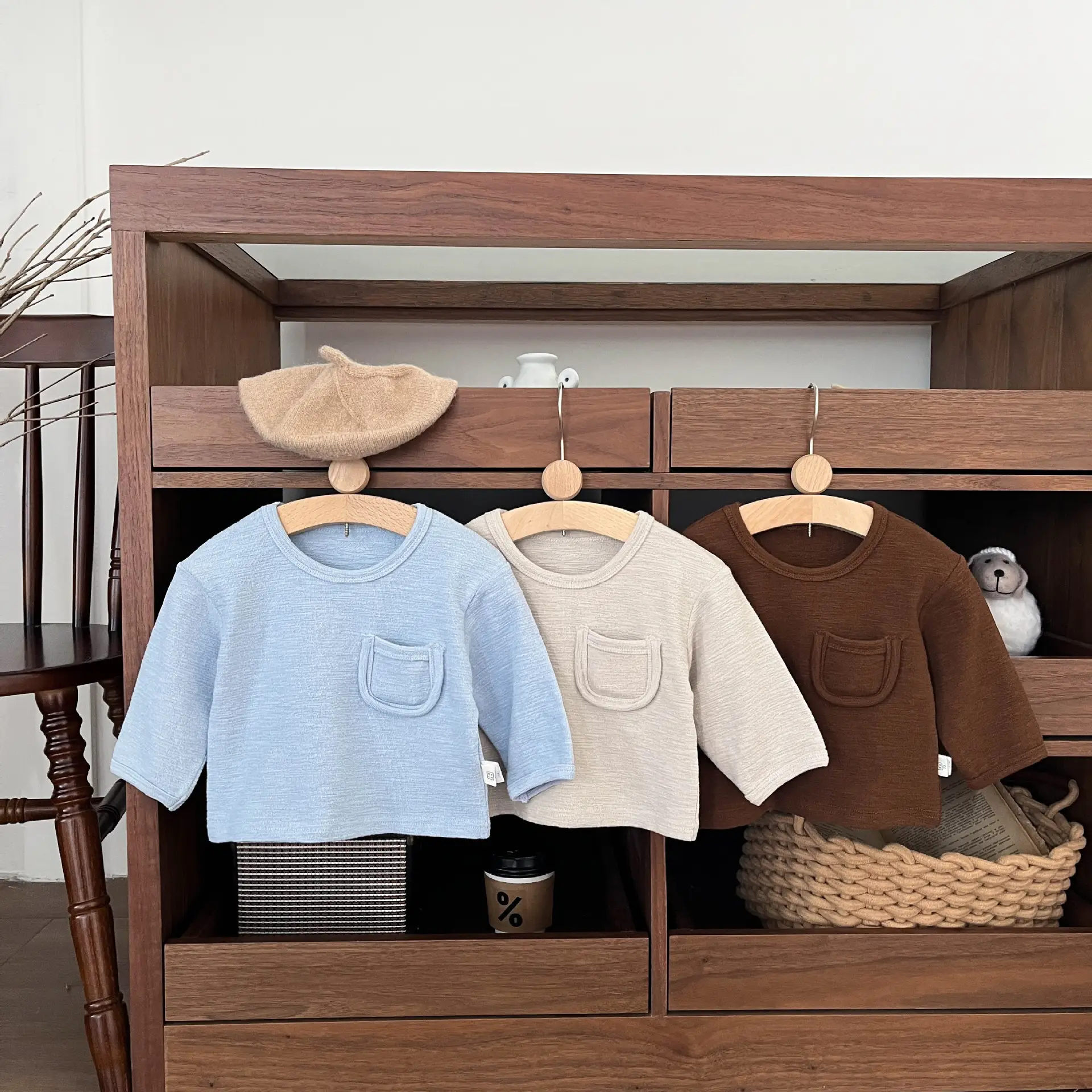 Brown Cotton Round Neck Baby T-shirt for Spring Autumn - Image 4
