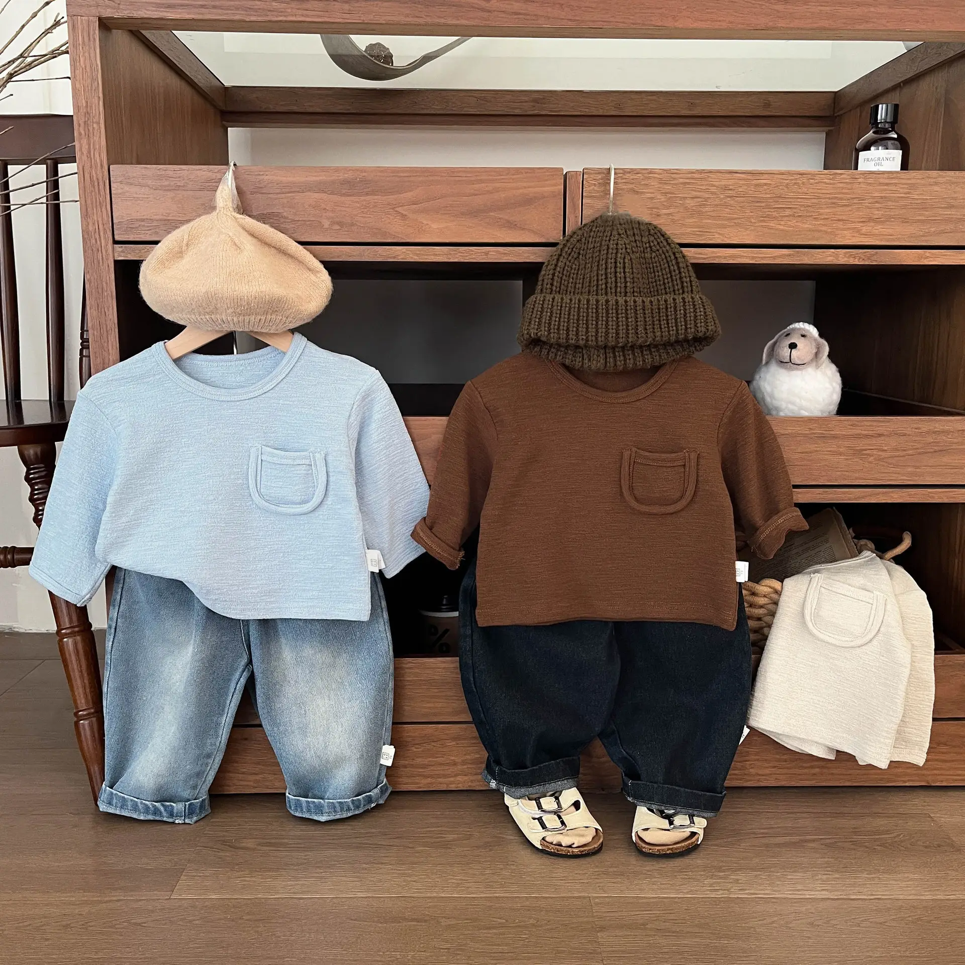 Brown Cotton Round Neck Baby T-shirt for Spring Autumn - Image 6
