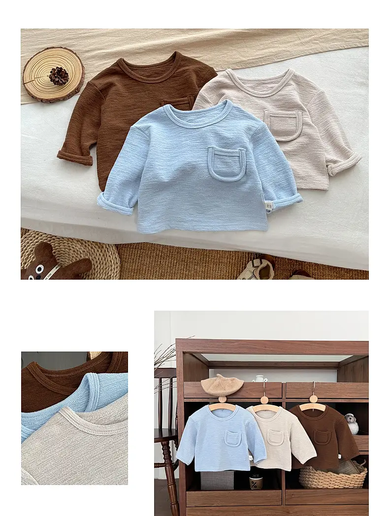 Brown Cotton Round Neck Baby T-shirt for Spring Autumn — feature 7