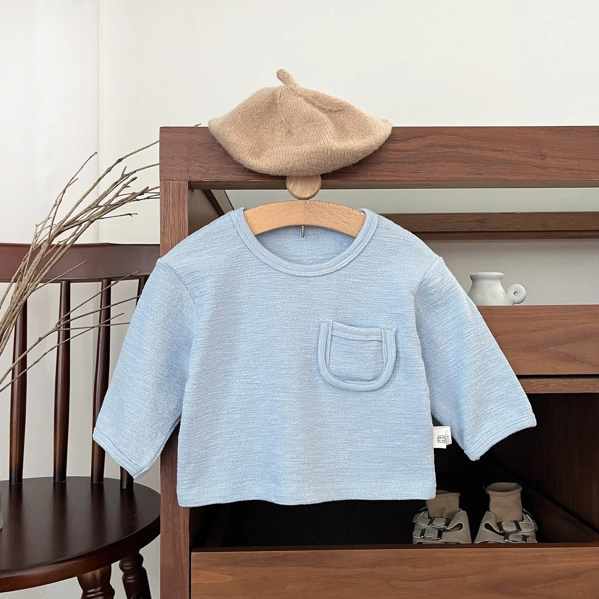Brown Cotton Round Neck Baby T-shirt for Spring Autumn - Image 2