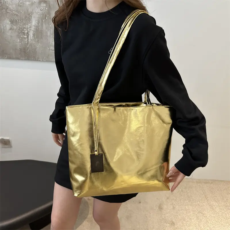 Women's 2024 Textured Shoulder Tote Bag Silver Large Capacity