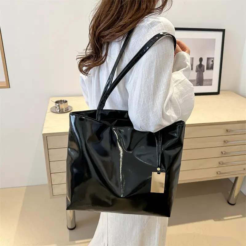 Women's 2024 Textured Shoulder Tote Bag Silver Large Capacity