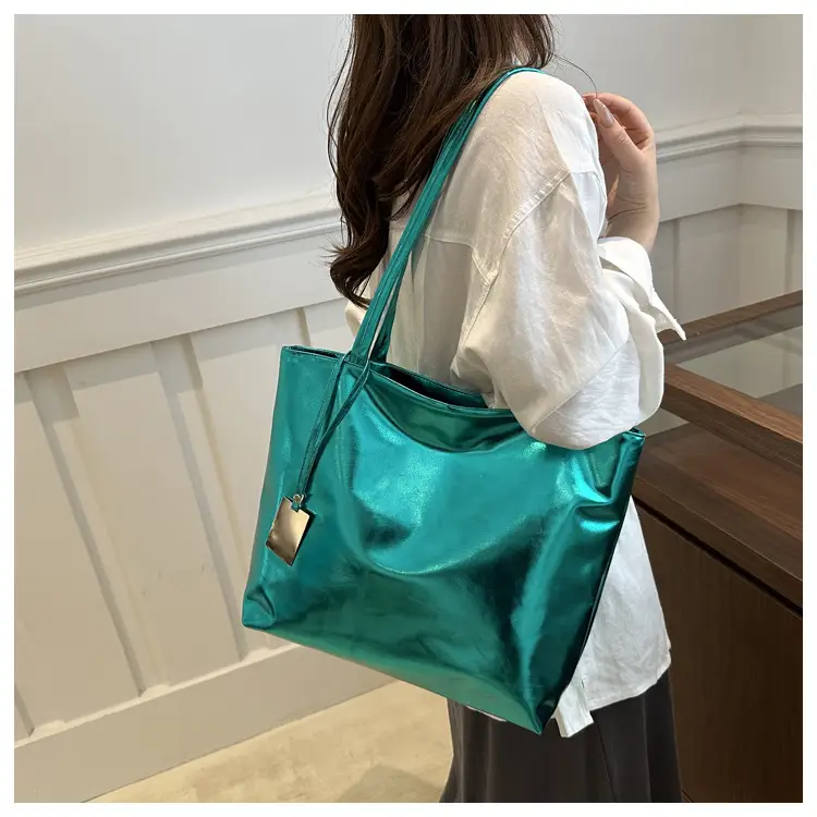 Women's 2024 Textured Shoulder Tote Bag Silver Large Capacity — feature 18