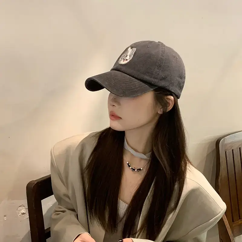 Grey Baseball Cap with Cute Puppy Embroidery - Image 5