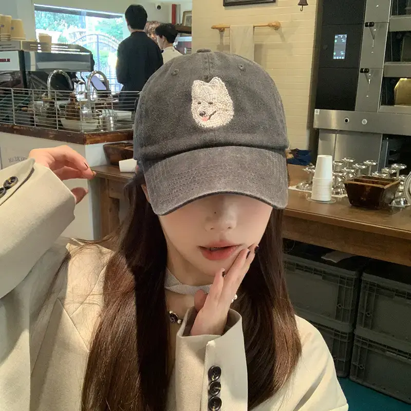 Grey Baseball Cap with Cute Puppy Embroidery - Image 6