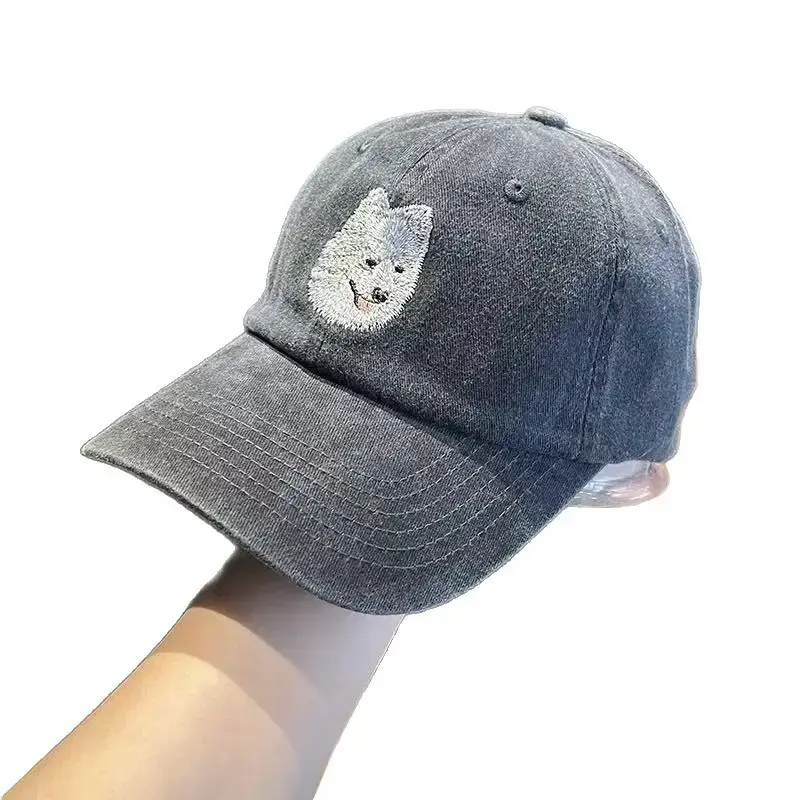 Grey Baseball Cap with Cute Puppy Embroidery - Image 9