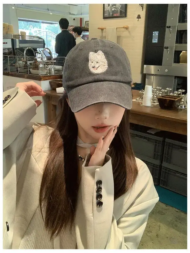 Grey Baseball Cap with Cute Puppy Embroidery — feature 2