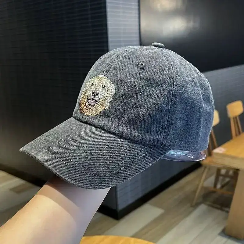 Grey Baseball Cap with Cute Puppy Embroidery - Image 4