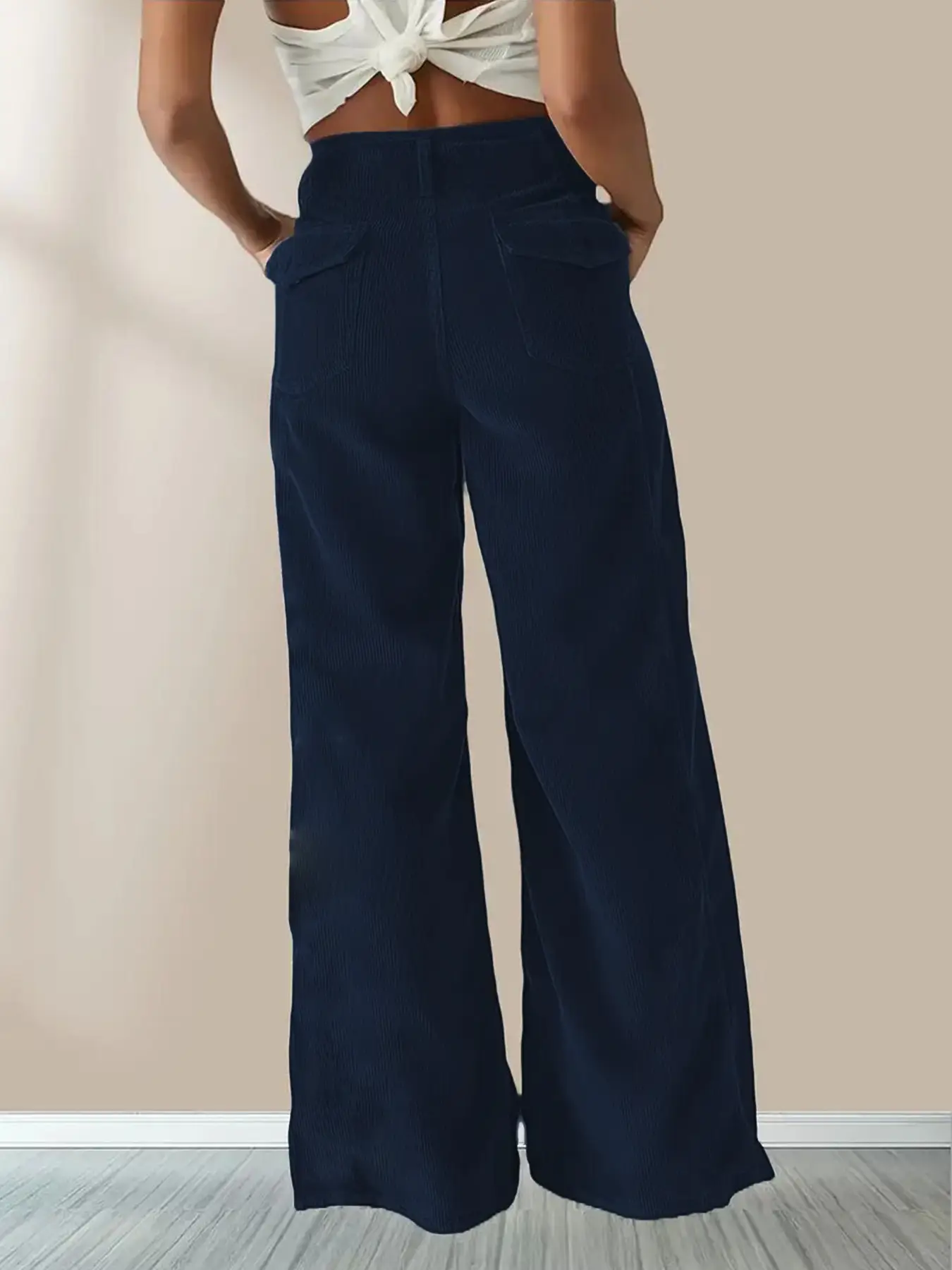 Corduroy High Waist Slim Fit Pants Women Brown — feature 22