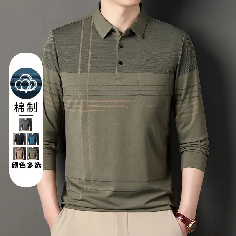 Men's Olive Green Polo Shirt with Stripes - Image 8