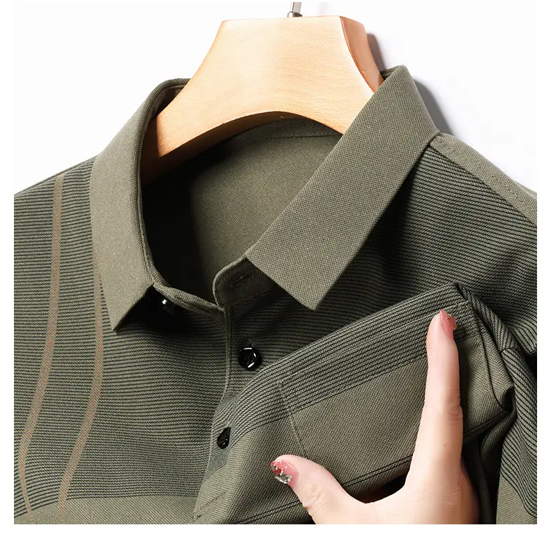Men's Olive Green Polo Shirt with Stripes — feature 20